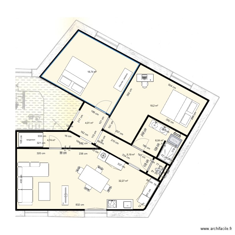 projet Noel. Plan de 8 pièces et 89 m2