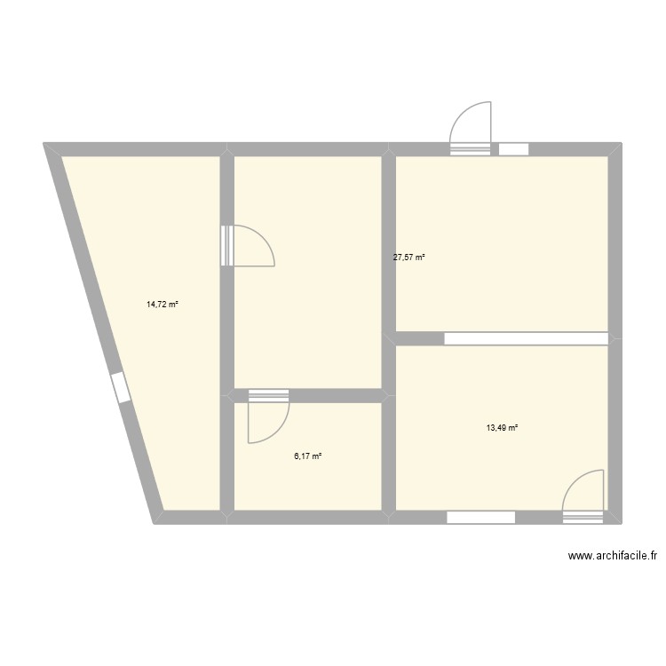 rez de chaussé. Plan de 4 pièces et 62 m2