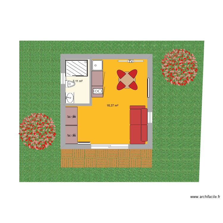 maison 20 m² ... Plan de 2 pièces et 19 m2