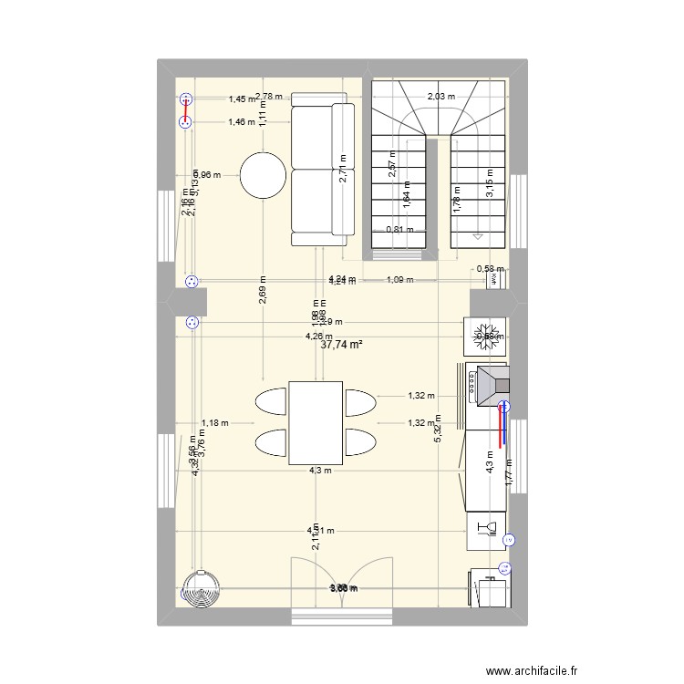 souvenir C R. Plan de 6 pièces et 78 m2