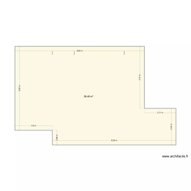 cavus. Plan de 1  et 59 m²