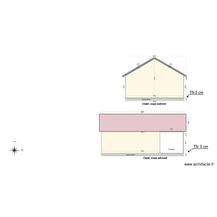 Coupes_chalet. Plan de 1 et 38 m² Coupes_chalet. Plan de 1 et 38 m²