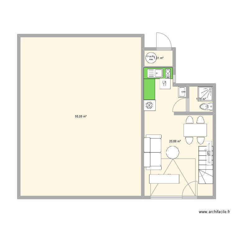 studio. Plan de 4 pièces et 79 m2