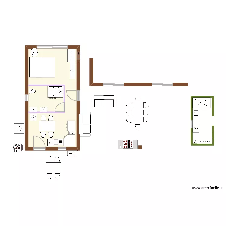 essai garage et sdb galeria. Plan de 1  et 29 m²
