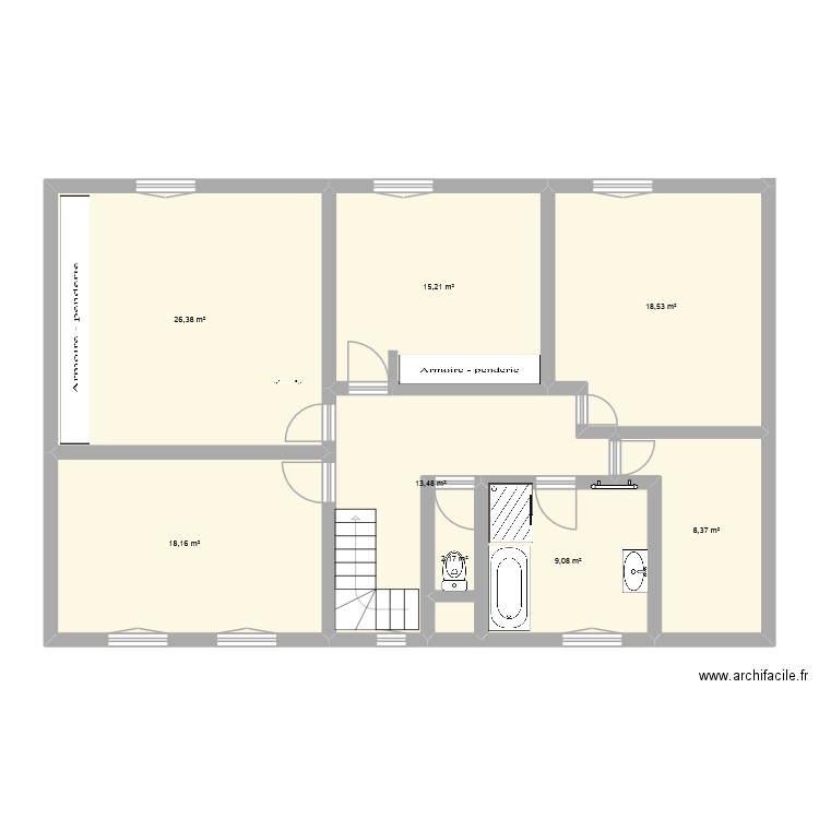 Etage Montazels. Plan de 8 pièces et 111 m2