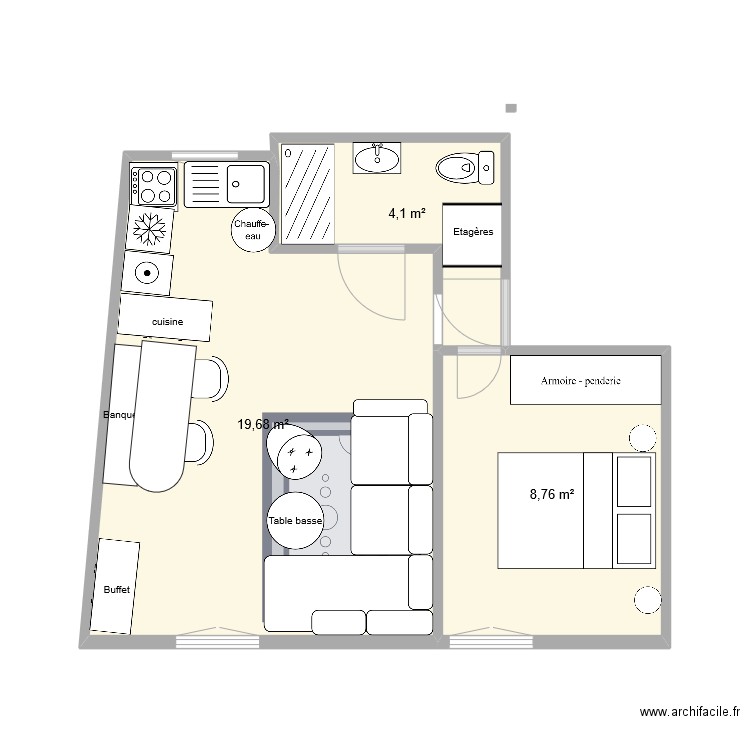 Passage Cottin. Plan de 3 pièces et 33 m2