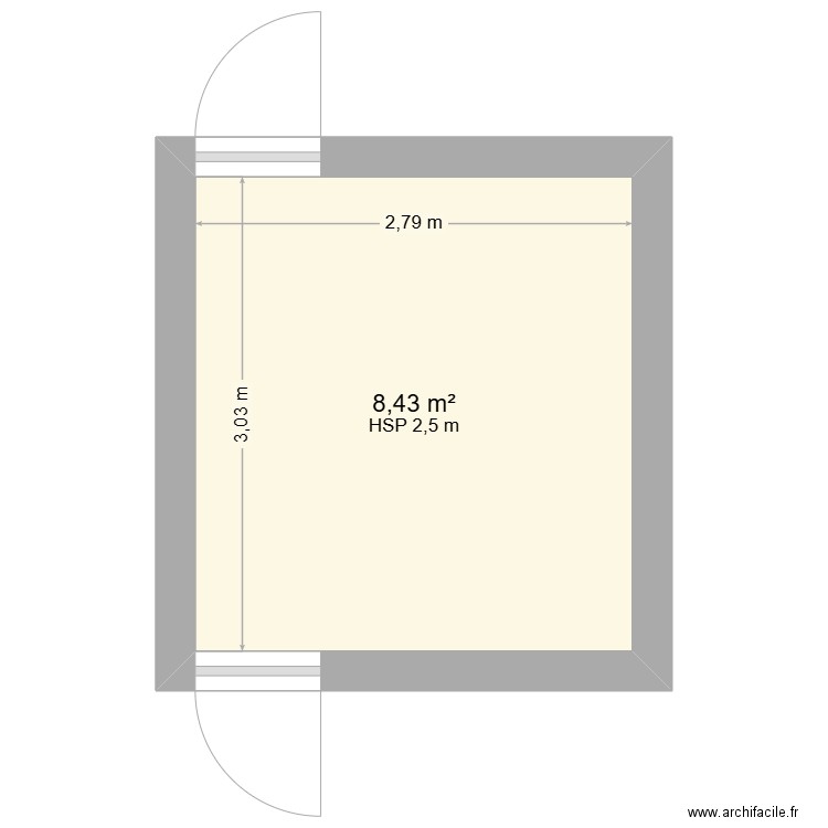 plan portes exterieures. Plan de 1 pièce et 8 m2