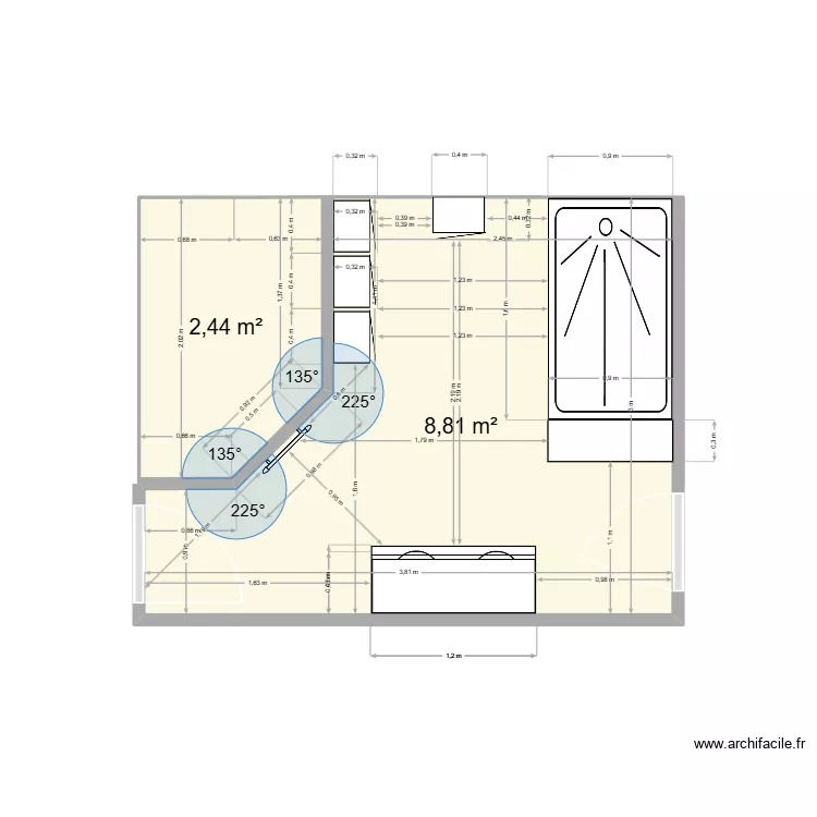 Salle de bain renovation. Plan de 2 pièces et 11 m²