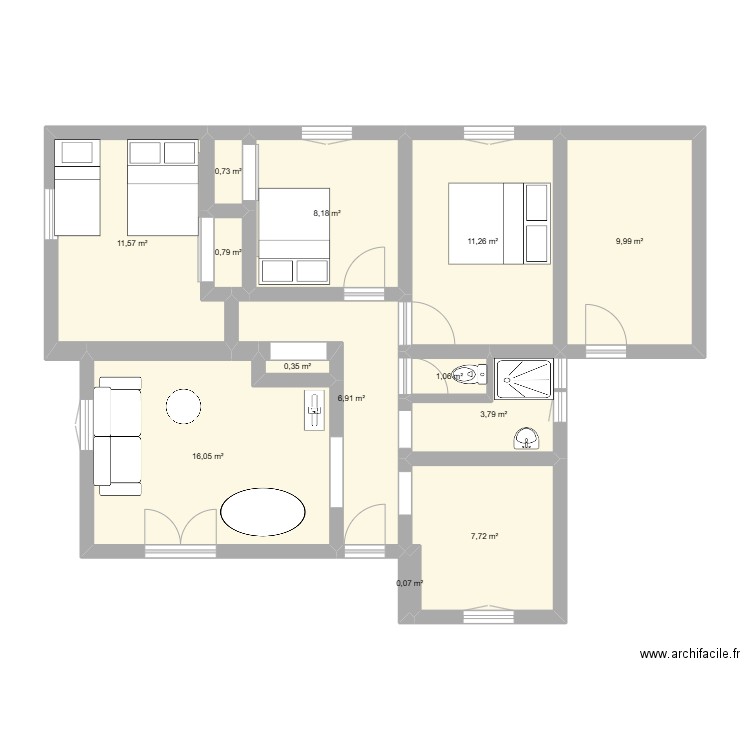 Vieux Boucau - Plan actuel. Plan de 13 pièces et 78 m2