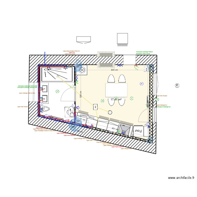 Cuisine_Fred2. Plan de 1 pièce et 17 m2