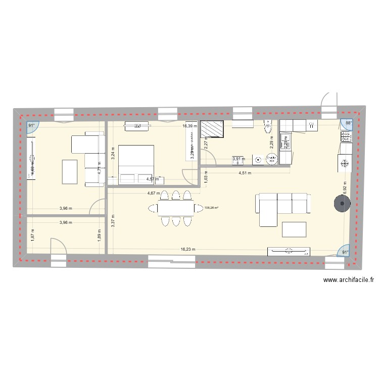maison officielle. Plan de 1 pièce et 108 m2