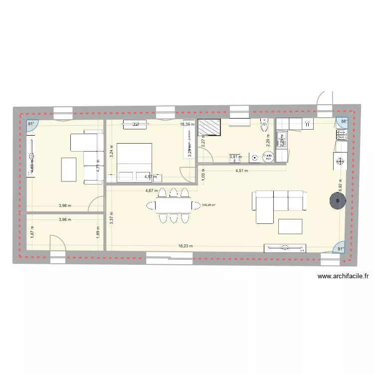 maison officielle. Plan de 1 pièce et 108 m²