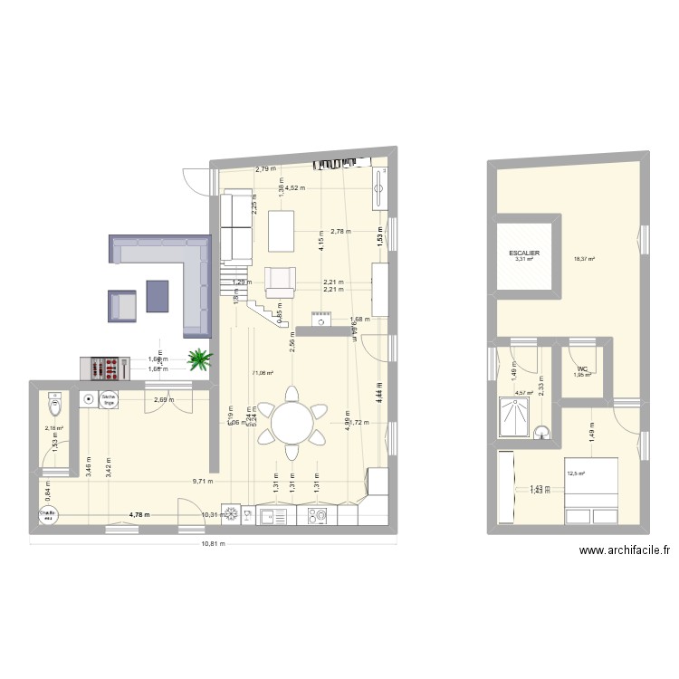 RDC Sylvain. Plan de 7 pièces et 114 m2