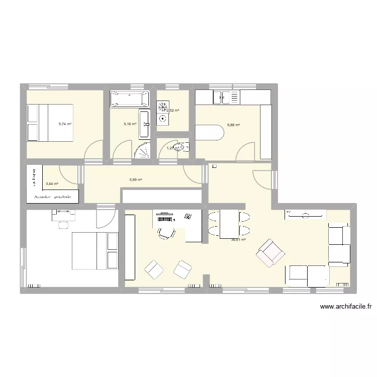 Appart Le Havre Camille. Plan de 8  et 75 m²