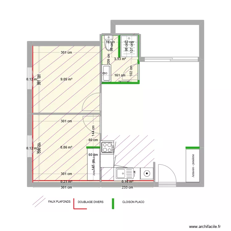 SEVIGNE R+1 PROJETE. Plan de 7  et 22 m²