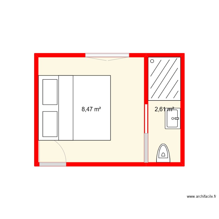 chambre 1. Plan de 2 pièces et 11 m2