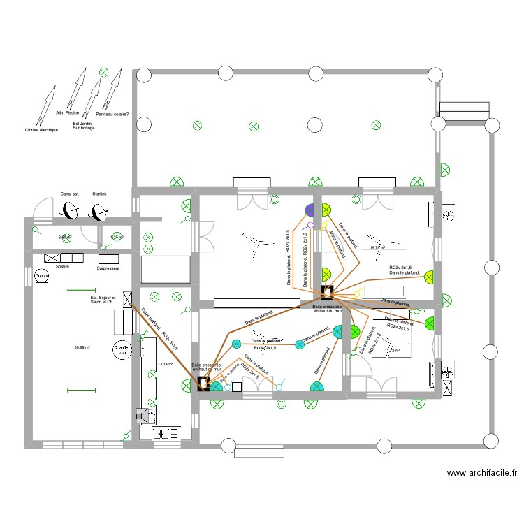 Maison Diégo. Electricité. 3. Plan de 6 pièces et 79 m2