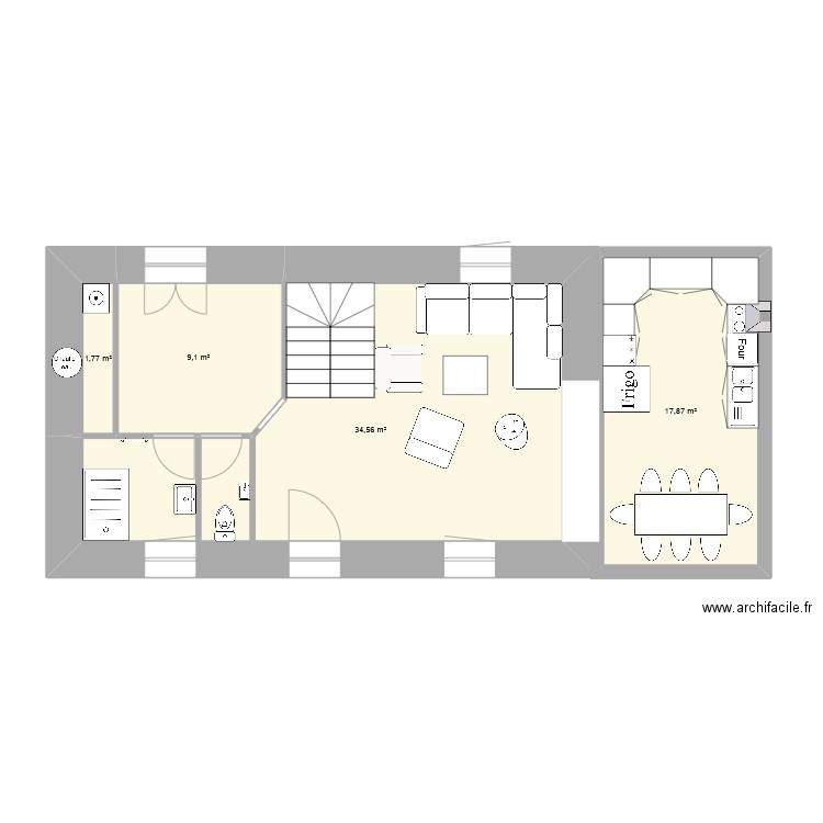 La gare base1. Plan de 4 pièces et 63 m2