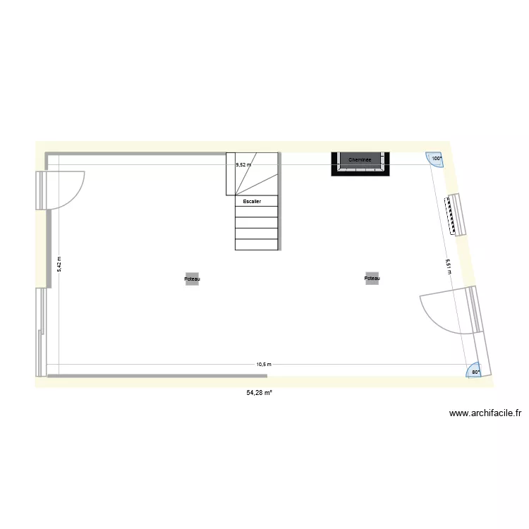 RDC. Plan de 1  et 54 m²