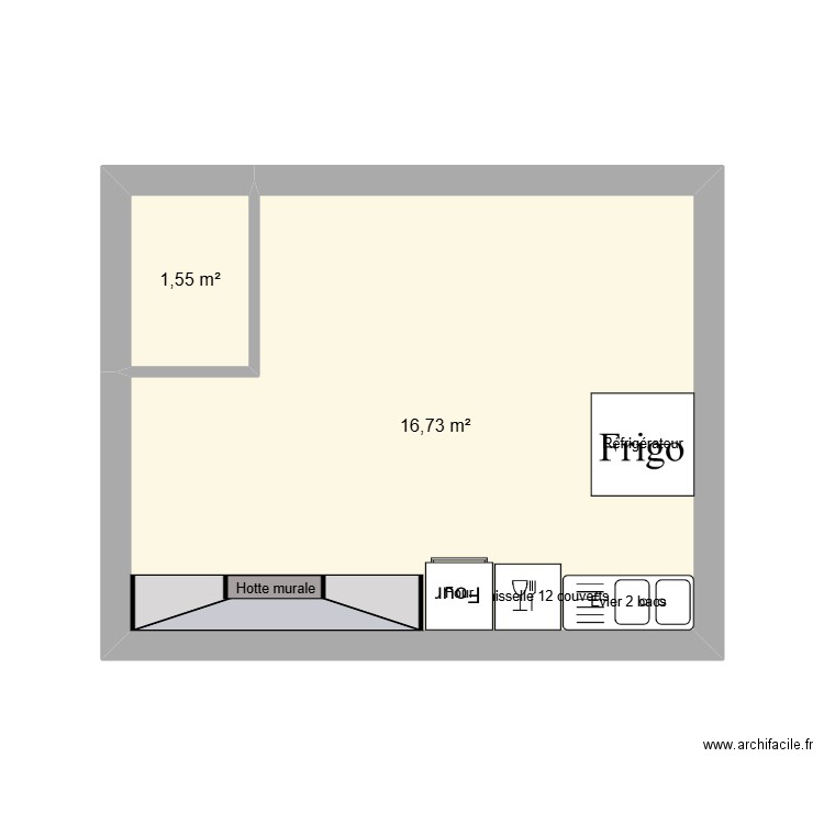 cuisine bigourmet. Plan de 2 pièces et 18 m2