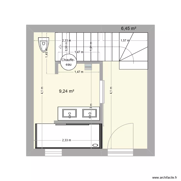 SDB Porcelette. Plan de 2  et 16 m²
