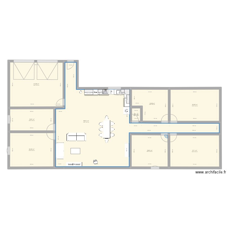 maison plein pied. Plan de 9 pièces et 227 m2