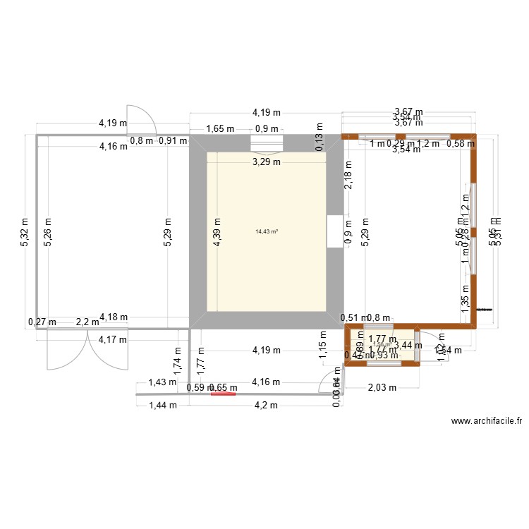 Plan de masse : Moulin route des Combes. Plan de 2 pièces et 16 m2