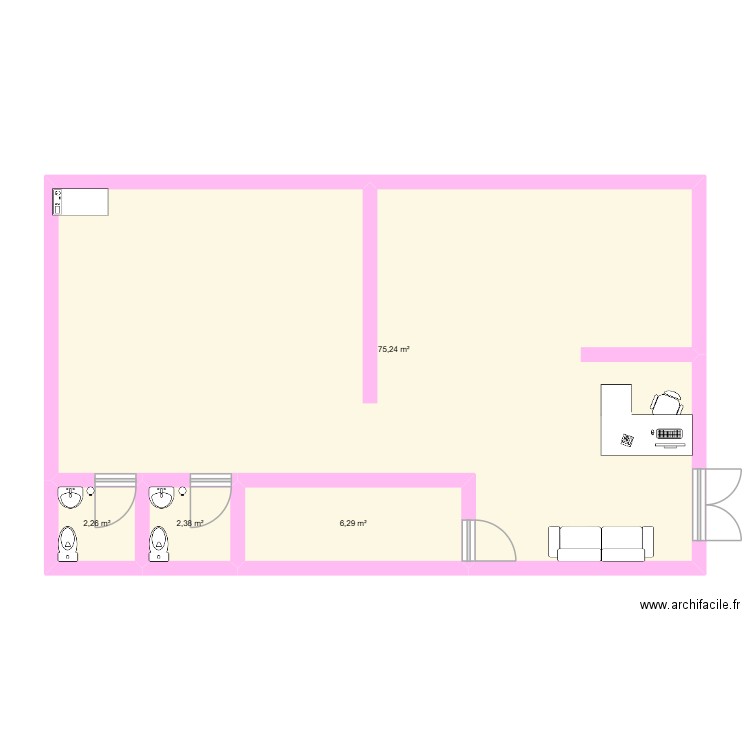 salon. Plan de 4 pièces et 86 m2