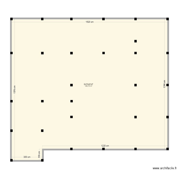 Implantation des Poteaux. Plan de 1 pièce et 196 m2
