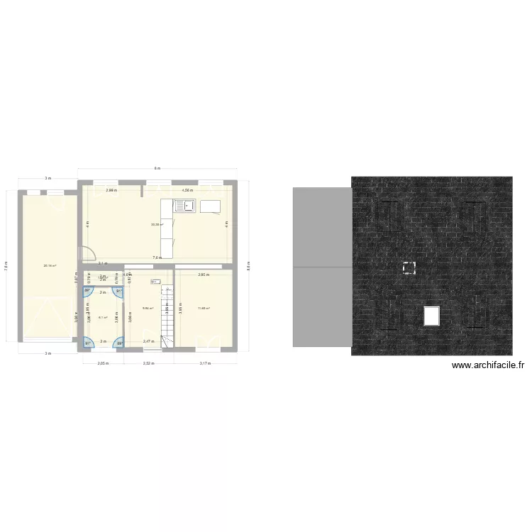 rdc2. Plan de 6 Pièces et 80 m²