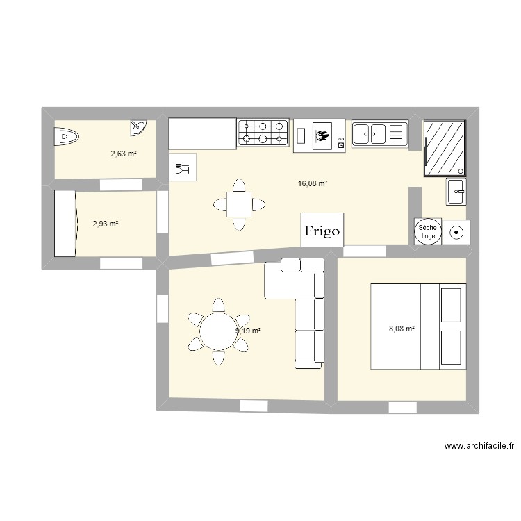 font romeu PROJET. Plan de 5 pièces et 39 m2