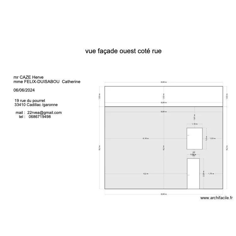 fa&ccedil;ade. ouest. Plan de 