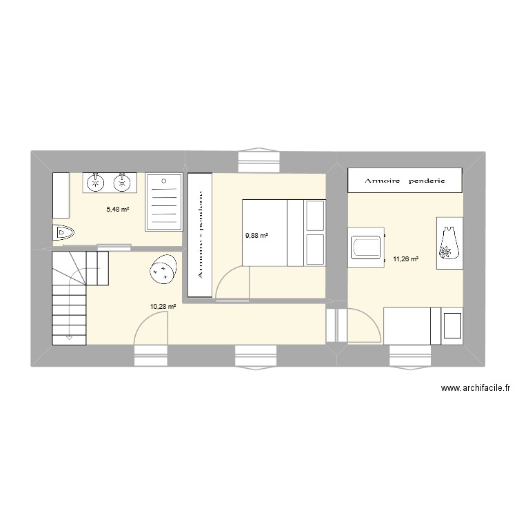 joly étage 1 2eme solut. Plan de 4 pièces et 37 m2