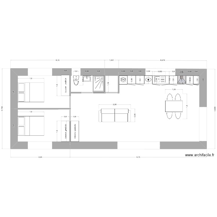 b4 plan. Plan de 4 pièces et 60 m2