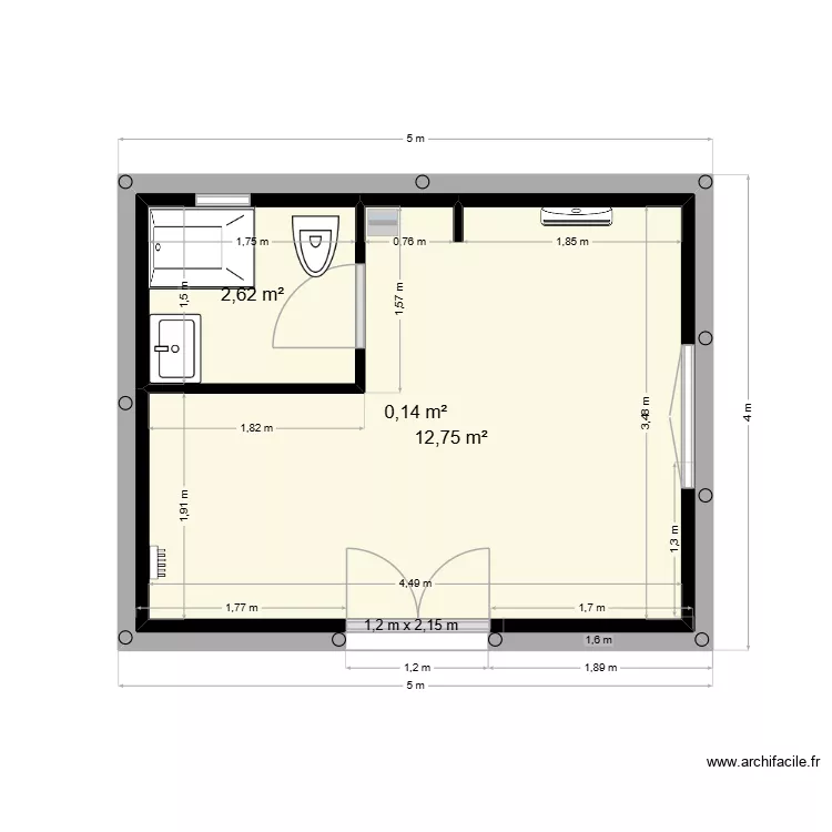 plan studio. Plan de 3 pièces et 33 m²