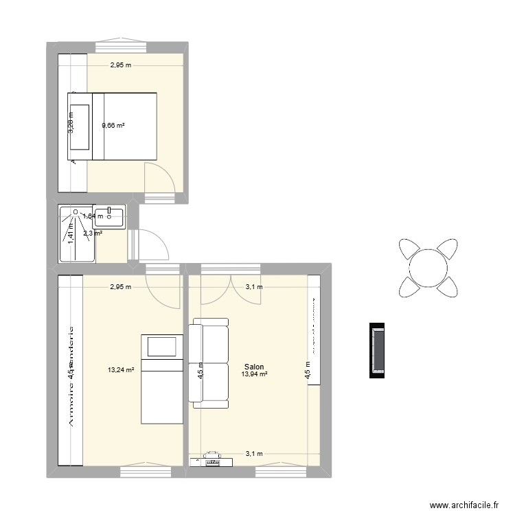 ASSOMPTION. Plan de 4 pièces et 39 m2