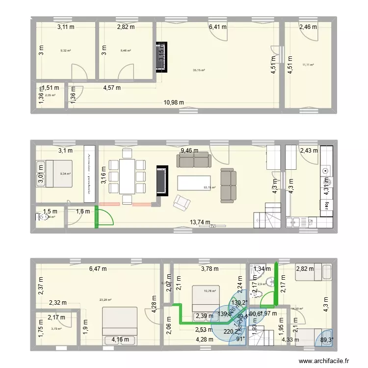 MAISON PRINCIPALE RDC. Plan de 15 Pièces et 192 m²