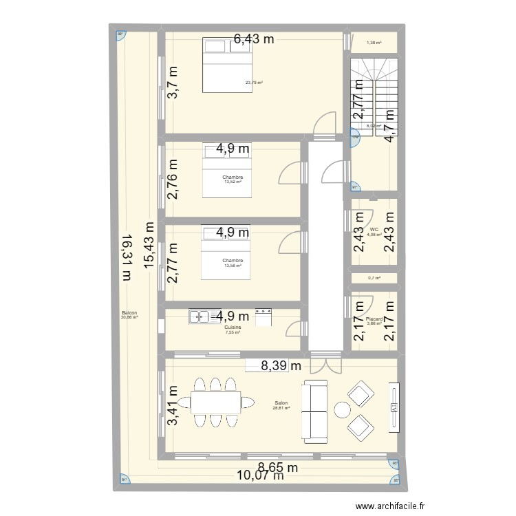 immeuble biba. Plan de 11 pièces et 136 m2