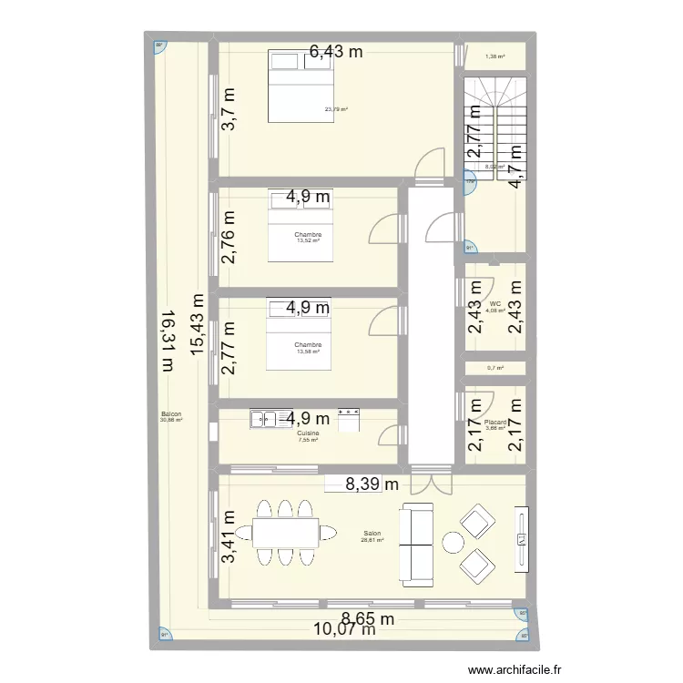 immeuble biba. Plan de 11 pièces et 136 m²