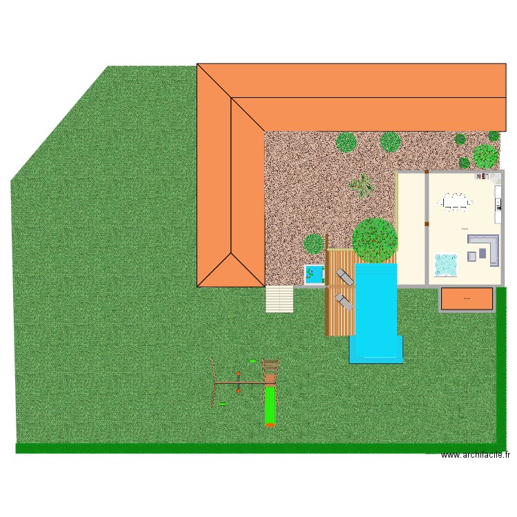 extérieur. Plan de 3 pièces et 136 m2
