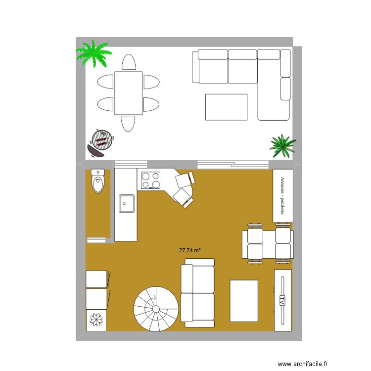 Appartement Port - Niveau 2. Plan de 1 pièce et 28 m2