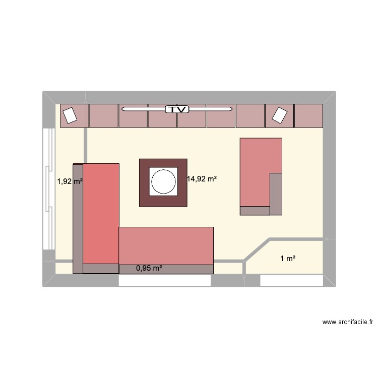 salon. Plan de 4 pièces et 19 m2