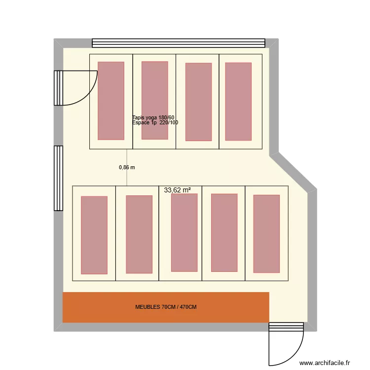 yoga. Plan de 1  et 34 m²