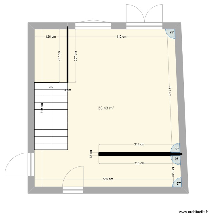 studio lentillere rdc. Plan de 1 pièce et 33 m2