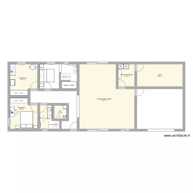 Maison 2. Plan de 7 pièces et 83 m²