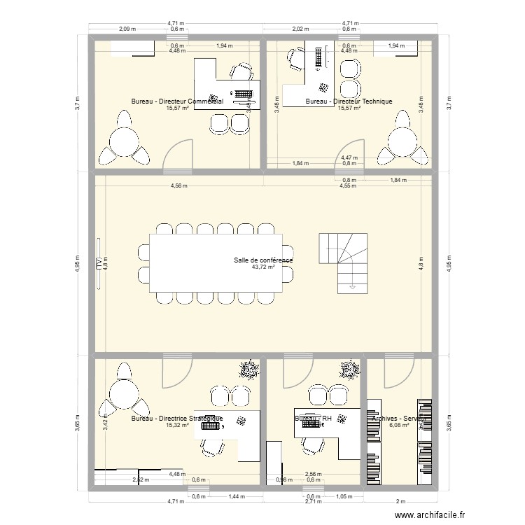 Plans locaux - ETAGE. Plan de 6 pièces et 105 m2