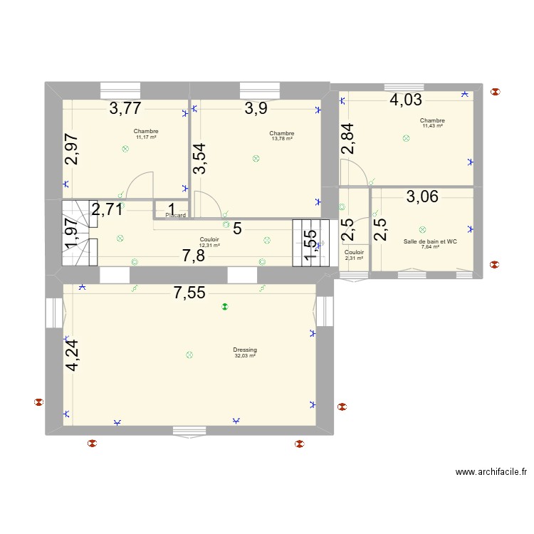 Les Rémouleurs 1 étage B. Plan de 8 pièces et 91 m2
