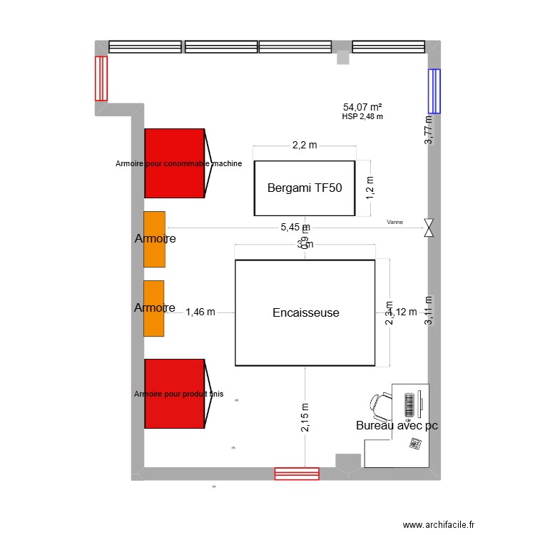 erkan. Plan de 1 pièce et 54 m2