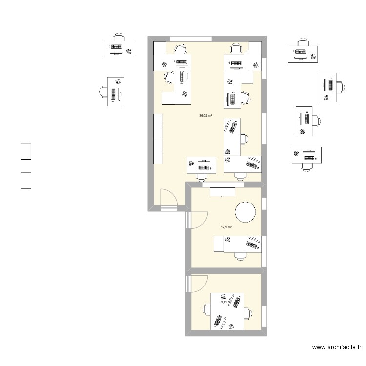Futur bureaux ADV. Plan de 3 pièces et 58 m2
