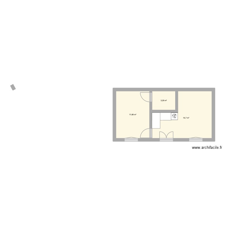 Petite maison cotée. Plan de 3 pièces et 32 m2
